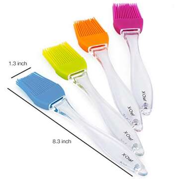 X-Chef Silicone Basting Pastry Brushes for Cooking Baking BBQ, Kitchen Brush for Food Butter Grilling Sauce, Heatproof, Dishwasher Safe Flexible Easy Clean, BPA Free, Set of 4