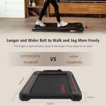 Under Desk Treadmill Portable Walking Pad, Adjustable Speed with APP, LCD Screen & Calorie Counter, Ultra Thin and Silent, Intended for Home/Office (Black Red)