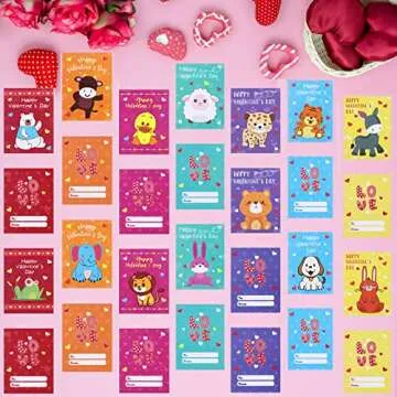 28 Pack Valentine's Day Gift Set for Kids with Plush Toys