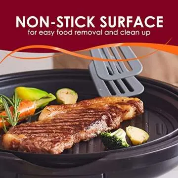 Elite Gourmet EMG1100 11" Electric Indoor Nonstick Grill Dishwasher Safe, Cool Touch, Fast Heat Up Ideal Low-Fat Meals, Includes Tempered Glass Lid, Black