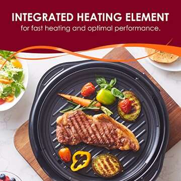 Elite Gourmet EMG1100 11" Electric Indoor Nonstick Grill Dishwasher Safe, Cool Touch, Fast Heat Up Ideal Low-Fat Meals, Includes Tempered Glass Lid, Black