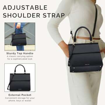 Modern Picnic Vegan Leather Lunch Bag for Women, Cooler Lunch Bag for Girls, Easily Wipeable, Adjustable Shoulder Strap, Women’s Lunch Bags for Work/Office/Outdoor, (Black) As Seen on Shark Tank