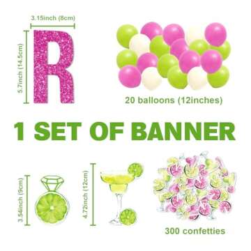 Margs And Matrimony Bachelorette Decorations - 321 pcs: 1 Margarita Banner, 20 Margarita Balloons, 3...