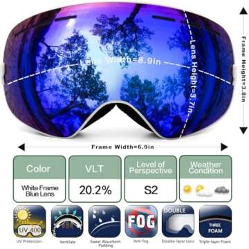 Juli Ski Goggles,Winter Snow Sports Snowboard Goggles with Anti-Fog UV Protection Interchangeable Sp...