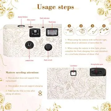 5 Pcs Disposable Camera for Wedding Bulk, Color Film Single Use Camera Bulk with Flash 34 mm Disposable Cameras One Time Camera for Gathering Wedding Travel (Rose)