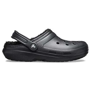 Crocs unisex adult Men's and Women's Classic Lined | Fuzzy Slippers Clog, Black/Black, 11 Women 9 Me...