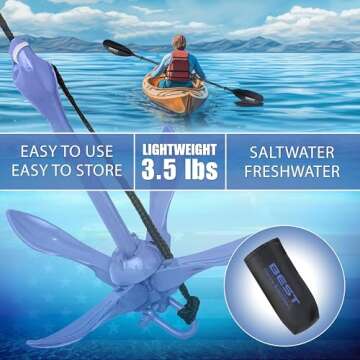 Best Marine and Outdoors Kayak Anchor, 3.5 Pound Anchor System Kit for Kayaks, Canoes, SUP Paddle Boards & Jet Skis, Fishing, Boating & Kayaking Accessories