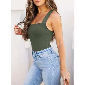 REORIA Women's Sexy Club Square Neck Sleeveless Tank Bodysuit - Elegant & Versatile!
