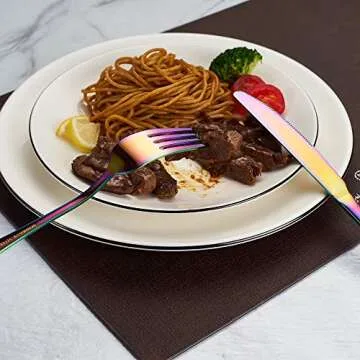 Rainbow Silverware Set,24-Piece Stainless Steel Colorful Flatware Set,Cutlery Tableware Set for 4,Utensils for Kitchens,Mirror Finish,Dishwasher Safe