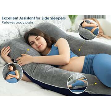 QUEEN ROSE Pregnancy Pillow, Maternity Pillow for Pregnant Women, 55 Inch Pregnancy Body Pillow Support for Back and HIPS, with Reversible Velvet Cover, Blue and Grey