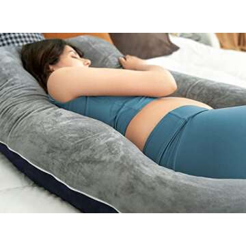 QUEEN ROSE Pregnancy Pillow, Maternity Pillow for Pregnant Women, 55 Inch Pregnancy Body Pillow Support for Back and HIPS, with Reversible Velvet Cover, Blue and Grey
