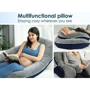QUEEN ROSE Pregnancy Pillow, Maternity Pillow for Pregnant Women, 55 Inch Pregnancy Body Pillow Support for Back and HIPS, with Reversible Velvet Cover, Blue and Grey
