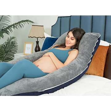 QUEEN ROSE Pregnancy Pillow, Maternity Pillow for Pregnant Women, 55 Inch Pregnancy Body Pillow Support for Back and HIPS, with Reversible Velvet Cover, Blue and Grey