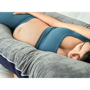 QUEEN ROSE Pregnancy Pillow, Maternity Pillow for Pregnant Women, 55 Inch Pregnancy Body Pillow Support for Back and HIPS, with Reversible Velvet Cover, Blue and Grey