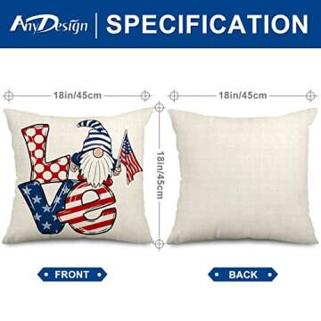 AnyDesign 4th of July Gnome Pillow Covers 18 x 18 Inch Independence Day Throw Pillow Case Red Blue S...