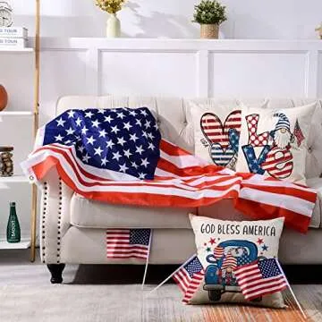 AnyDesign 4th of July Gnome Pillow Covers 18 x 18 Inch Independence Day Throw Pillow Case Red Blue Stars Stripes Decorative Pillow Case Patriotic Cushion Cover for Home Office Sofa, 4 Pack