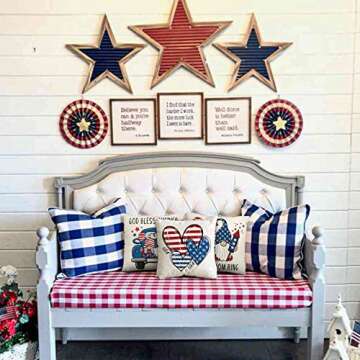 AnyDesign 4th of July Gnome Pillow Covers 18 x 18 Inch Independence Day Throw Pillow Case Red Blue Stars Stripes Decorative Pillow Case Patriotic Cushion Cover for Home Office Sofa, 4 Pack