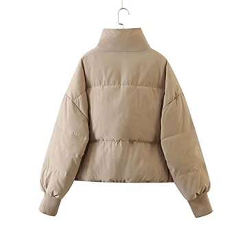 InterNos Women's Winter Stand Collar Zip Puffer Jacket Baggy Short Padded Down Coats(0128-Khaki-XS)