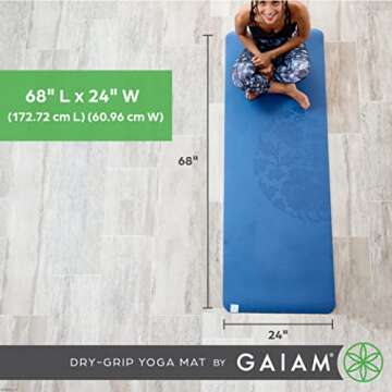 Gaiam Exercise & Fitness Mat - Premium Dry-Grip Thick Non Slip for Hot Yoga, Pilates & Floor Workout...