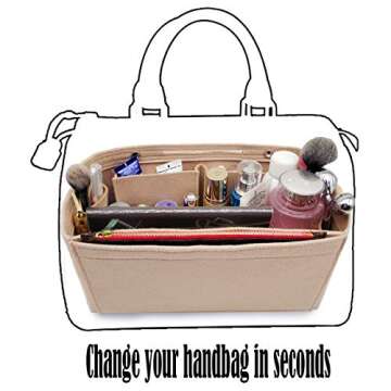 LEXSION Felt Purse Organizer Insert Bag organizer Multi Pocket Bag in Bag Organizer For Tote & Handbag Shaper 8008 Beige M