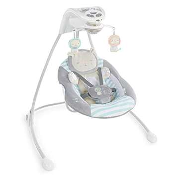 Ingenuity InLighten 6-Speed Foldable Baby Swing with Light Up Mobile, Swivel Infant Seat and Nature ...