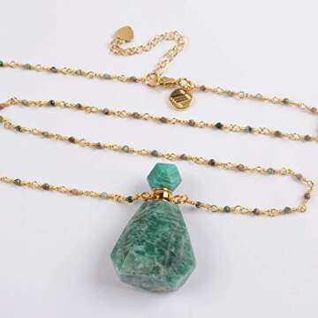 ZENGORI 1 Pcs Natural Amazonite Perfume Bottle Pendant Long Necklace 26" WX1170-N2-Amazonite