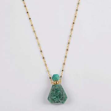 ZENGORI 1 Pcs Natural Amazonite Perfume Bottle Pendant Long Necklace 26" WX1170-N2-Amazonite