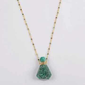 ZENGORI 1 Pcs Natural Amazonite Perfume Bottle Pendant Long Necklace 26" WX1170-N2-Amazonite