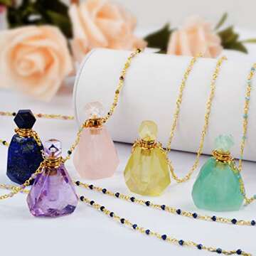 ZENGORI 1 Pcs Natural Amazonite Perfume Bottle Pendant Long Necklace 26" WX1170-N2-Amazonite