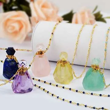 ZENGORI 1 Pcs Natural Amazonite Perfume Bottle Pendant Long Necklace 26" WX1170-N2-Amazonite