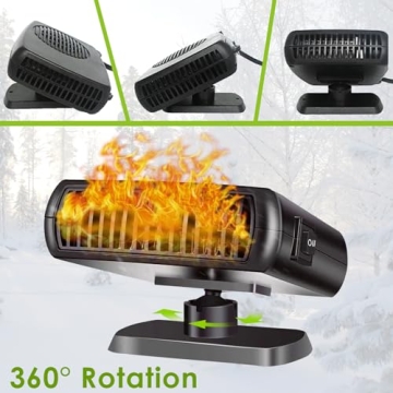 Car Heater, 12V 200W Portable Windshield Defroster Fast Heating and Cooling Auto Car Defogger Window Defroster Automobile Windscreen Heater Plug in Cigarette Lighter Heaters with 360 Degree Rotary