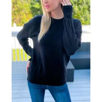 Zeagoo Cute Sweaters for Women Trendy Fashion 2023 Chunky Crewneck Warm Long Sleeve Tops Cozy Winter Pullover Sweater Jumper Black S