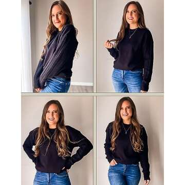 Zeagoo Cute Sweaters for Women Trendy Fashion 2023 Chunky Crewneck Warm Long Sleeve Tops Cozy Winter Pullover Sweater Jumper Black S