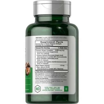 Horbäach Turmeric and Ginger Supplement 3000 mg | 60 Softgel Capsules | Turmeric Curcumin Complex w...