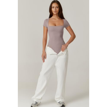 Buy QINSEN Short Sleeve Bodysuit for Women in Crystal Gray
