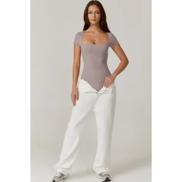 Buy QINSEN Short Sleeve Bodysuit for Women in Crystal Gray