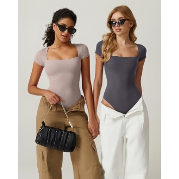 Buy QINSEN Short Sleeve Bodysuit for Women in Crystal Gray