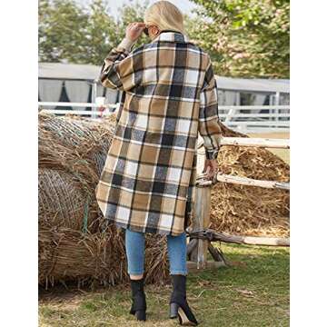 PUWEI Women's Casual Lapel Button Down Long Plaid Shirt Coat Tartan Shacket Jacket(1370-Brown-S)