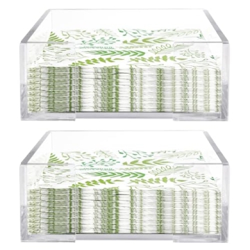 Cocktail Napkin Holder, 2 Pack Acrylic Cocktail Napkin Holder 5.5 x 5.5 Inch Square Clear Lucite Nap...