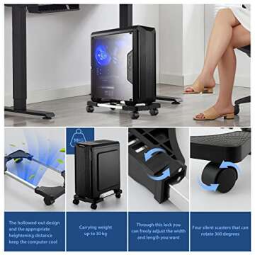 Hmseng Adjustable Mobile CPU Stand with Rolling Wheels
