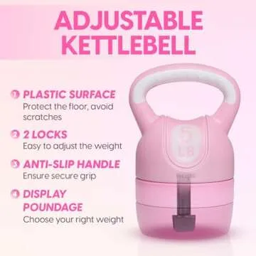 Yes4All Adjustable Kettlebell Pink Kettlebell Sets for Home Gym 5lb - 12lb Adjustable Kettlebell Set, Home Weight Set for Women - Weight Set For Home Gym weight set - Pink