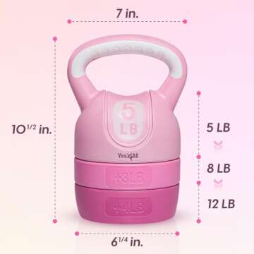 Yes4All Adjustable Kettlebell Pink Kettlebell Sets for Home Gym 5lb - 12lb Adjustable Kettlebell Set, Home Weight Set for Women - Weight Set For Home Gym weight set - Pink
