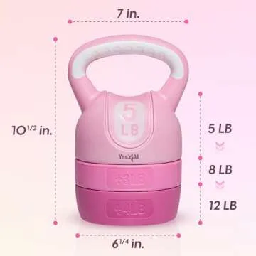 Yes4All Adjustable Kettlebell Pink Kettlebell Sets for Home Gym 5lb - 12lb Adjustable Kettlebell Set, Home Weight Set for Women - Weight Set For Home Gym weight set - Pink
