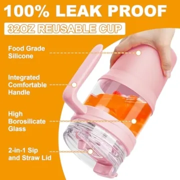 Tronco 32oz Glass Tumbler Leakproof BPA Free Dishwasher Safe