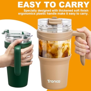 Tronco 32oz Glass Tumbler Leakproof BPA Free Dishwasher Safe
