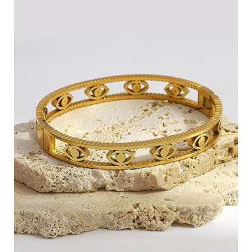 hotoo Gold Bangle Bracelet for Women Simple Cuff Evil Eye Bracelets Stackable Gifts for Women Christmas Birthday Halloween