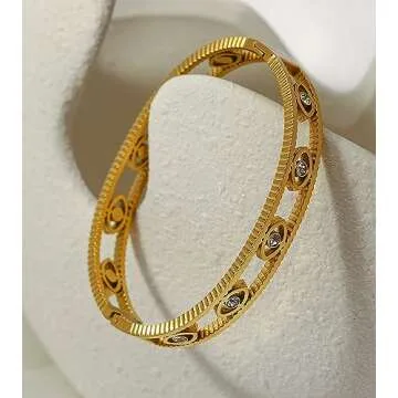 hotoo Gold Bangle Bracelet for Women Simple Cuff Evil Eye Bracelets Stackable Gifts for Women Christmas Birthday Halloween