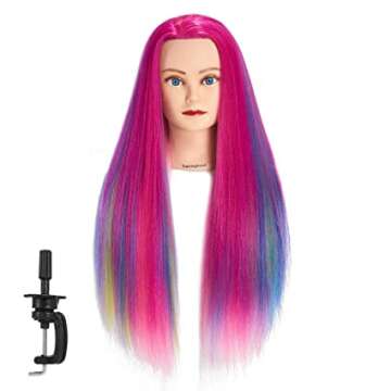 Traininghead Mannequin for Cosmetology with Synthetic Hair - Perfect for Hairdressing Practice