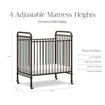 NAMESAKE Abigail 3-in-1 Convertible Mini Metal Crib in Vintage Iron, Greenguard Gold Certified