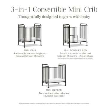 NAMESAKE Abigail 3-in-1 Convertible Mini Metal Crib in Vintage Iron, Greenguard Gold Certified